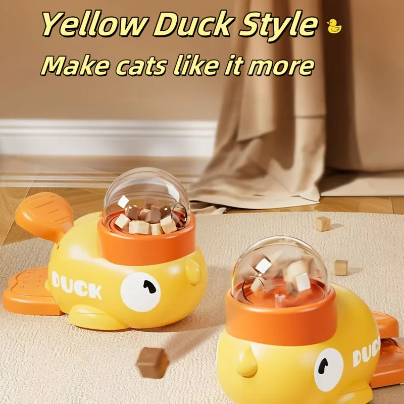 DuckPop — Interactive Cat Feeder Toy | No Battery Needed | Manual Press Treat Dispenser