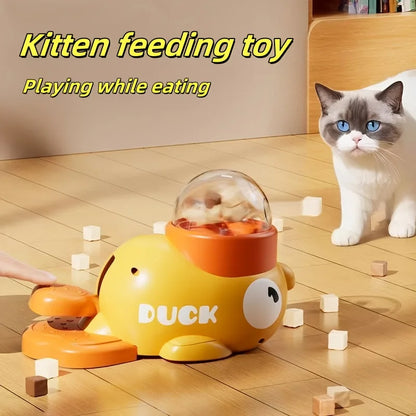 DuckPop — Interactive Cat Feeder Toy | No Battery Needed | Manual Press Treat Dispenser