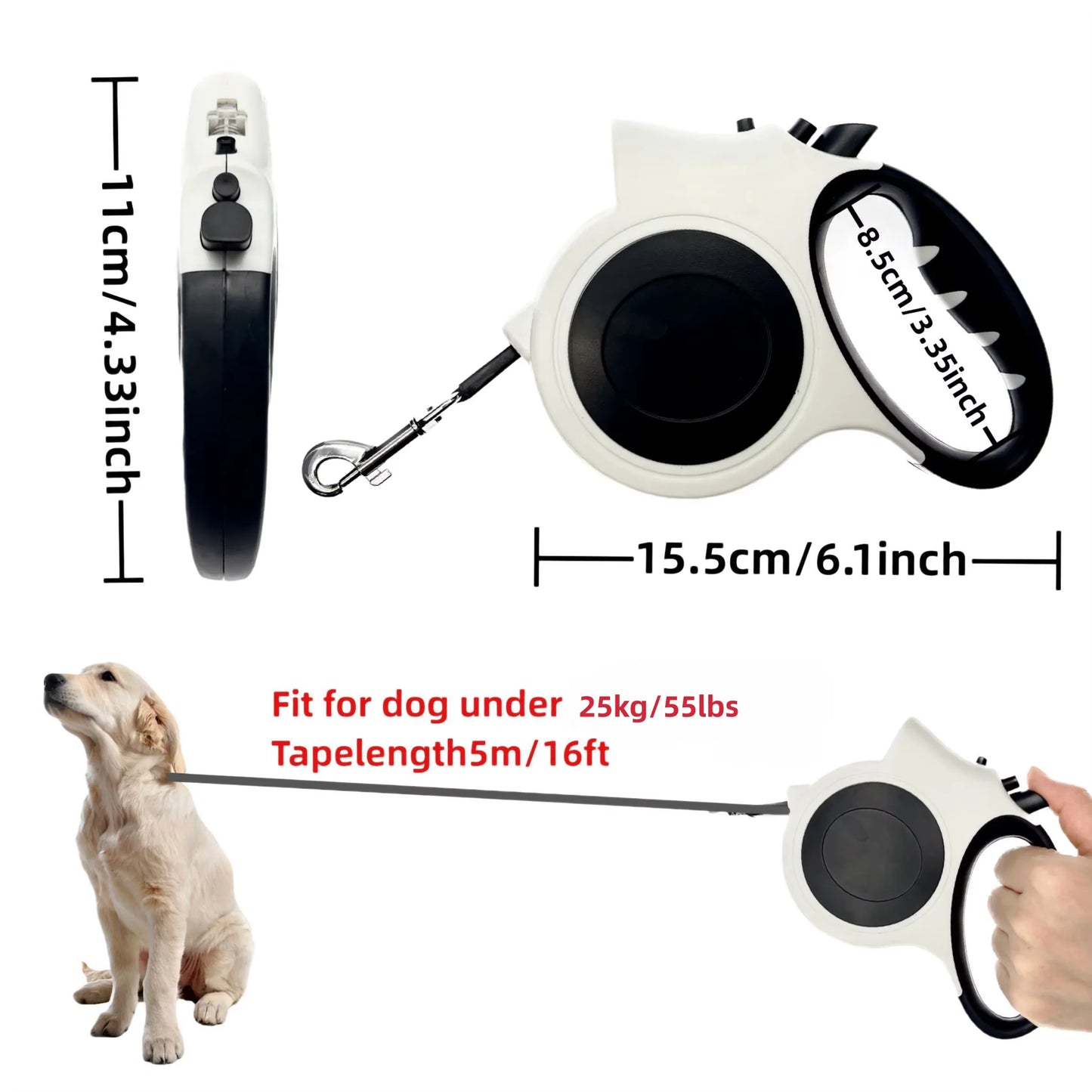 NightWalk Pro — Illuminated Retractable Dog Leash 16ft | LED Light + One-Hand Brake | Medium & Large Dogs