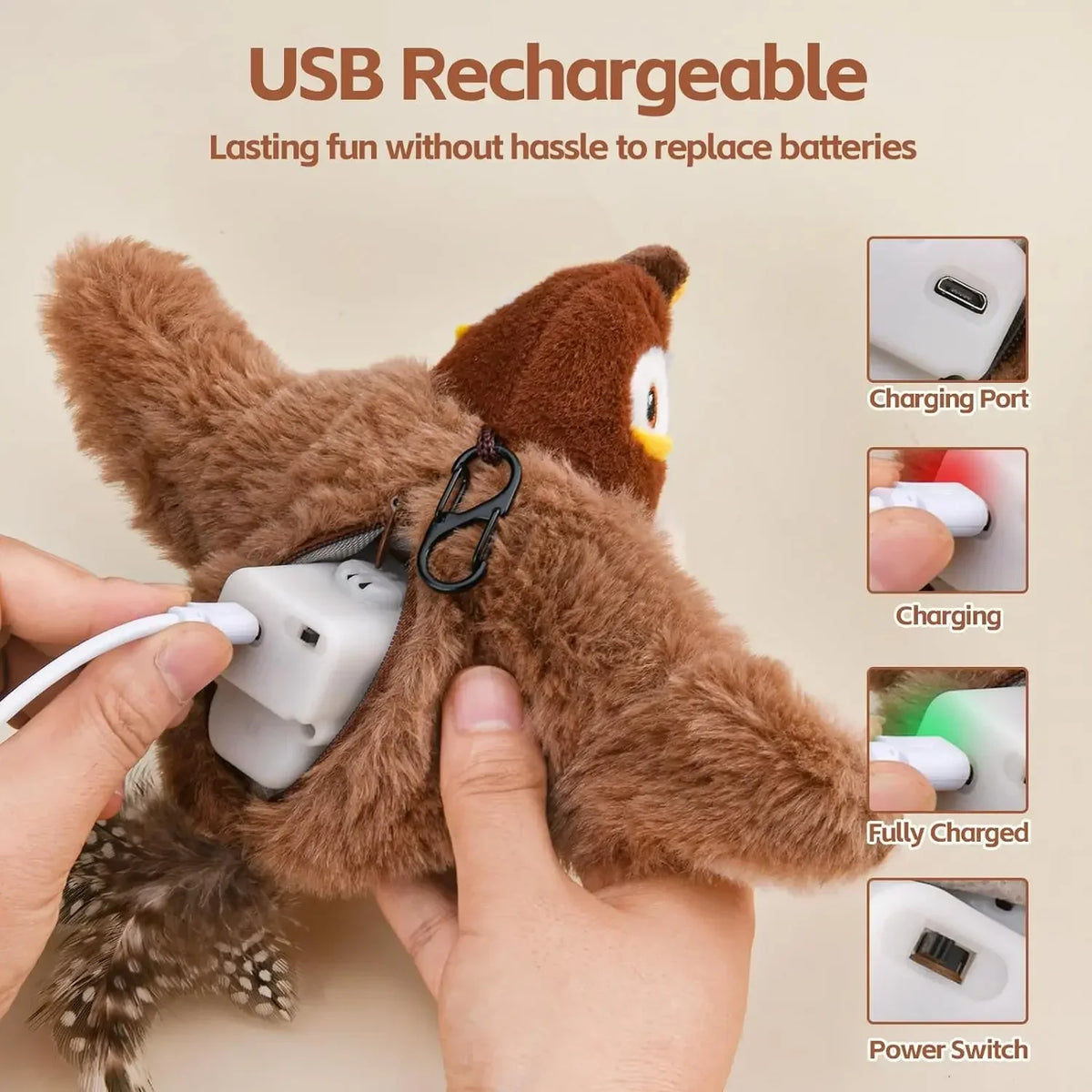 FlutterBird — Rechargeable Flapping & Chirping Bird Cat Toy | Motion Activated | No Batteries Needed